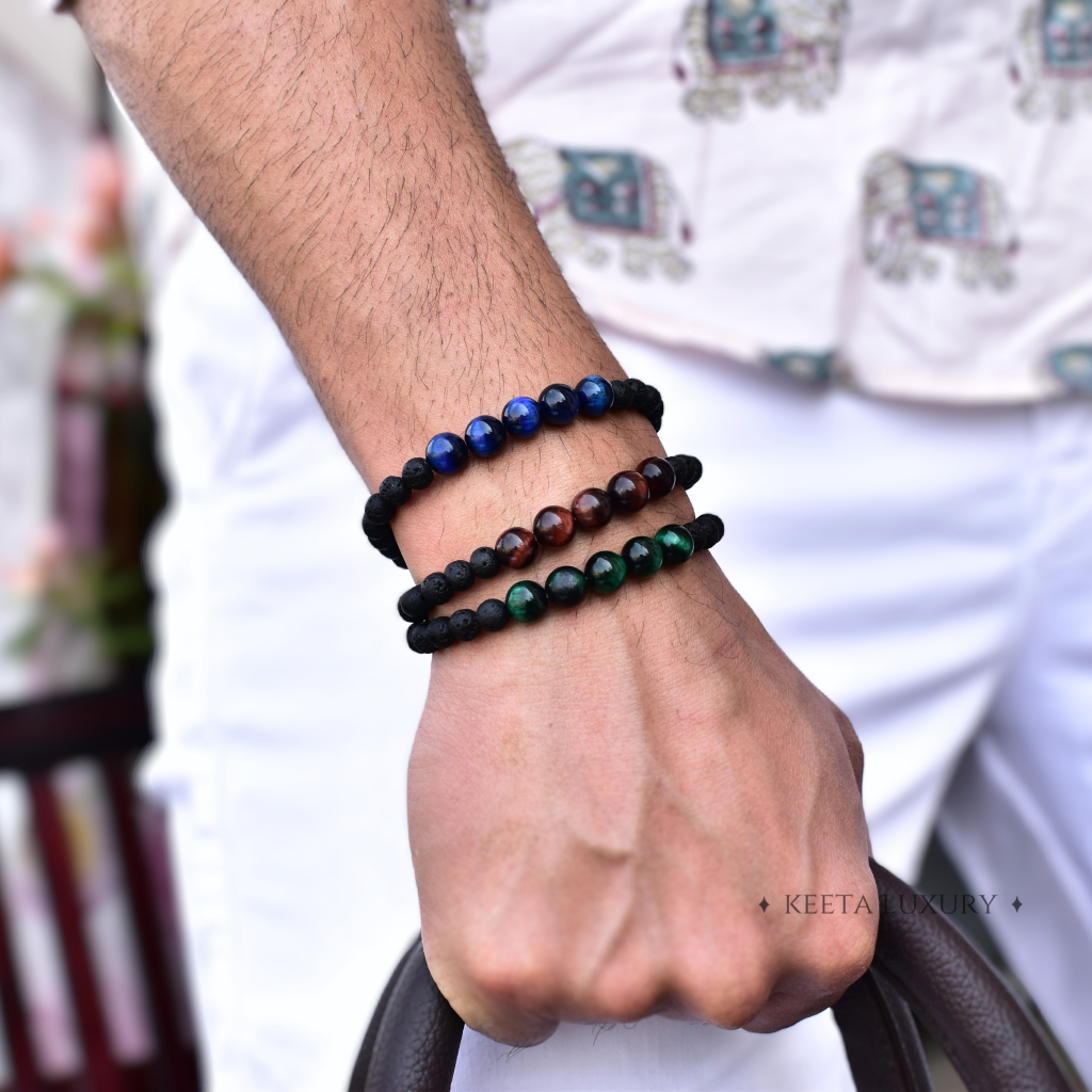 Green Nurture - Lava And Green Tiger Eye Bracelets -