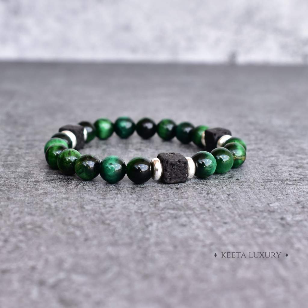 Green Soul - Tiger Eye and Lava Bracelet -