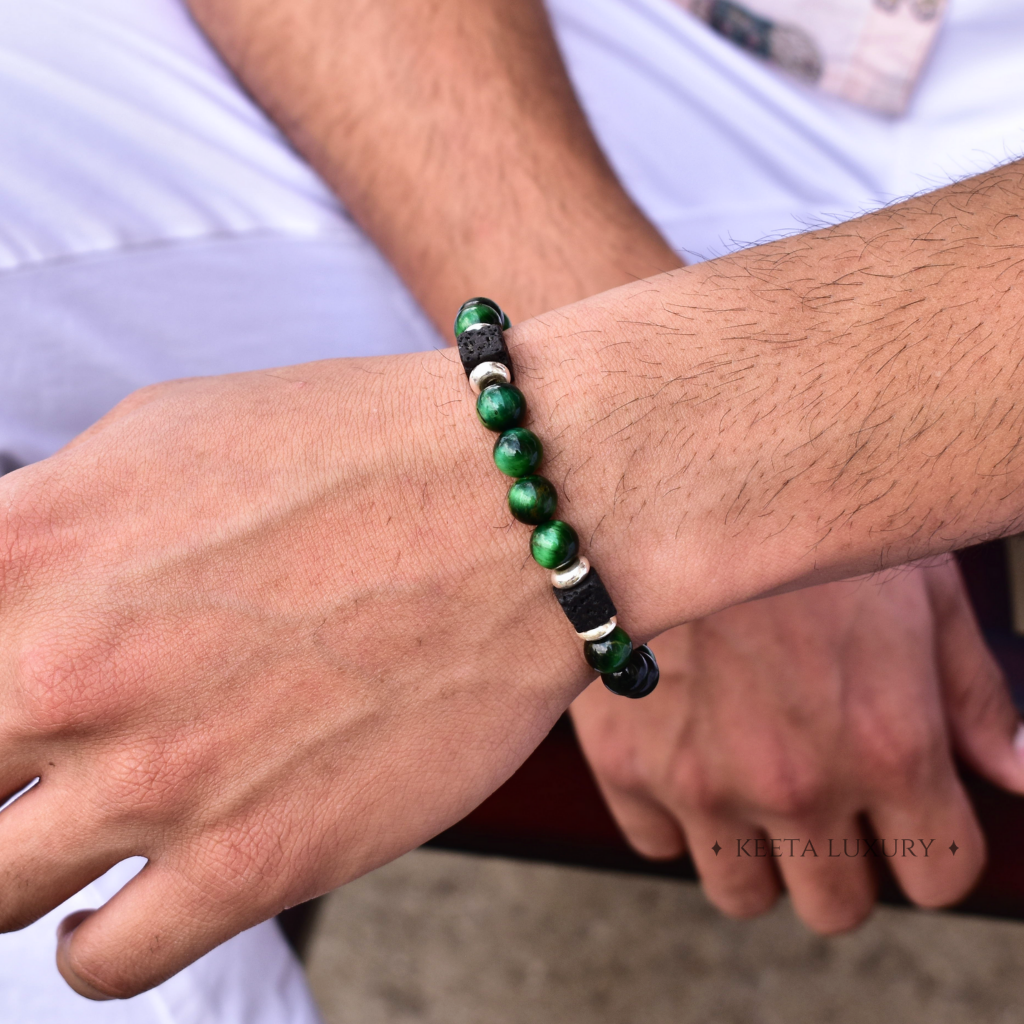 Green Soul - Tiger Eye and Lava Bracelet -