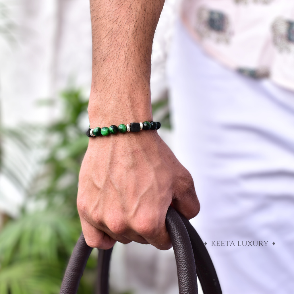 Green Soul - Tiger Eye and Lava Bracelet -