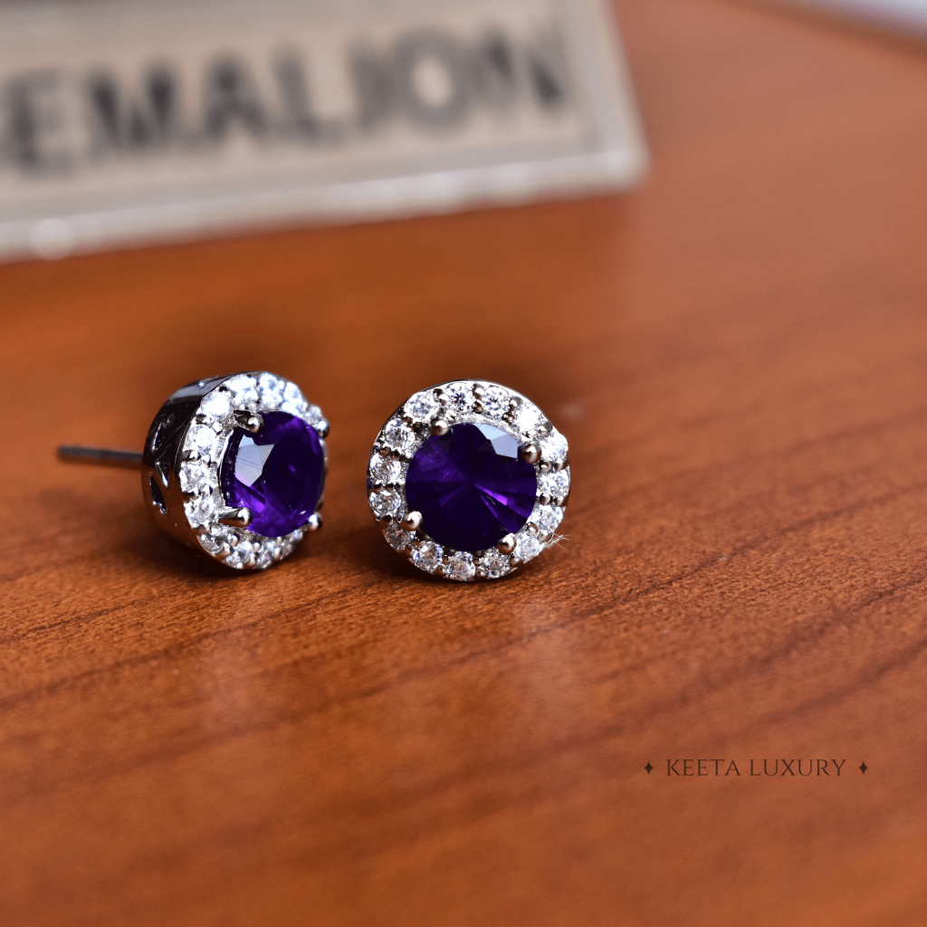 Halo Bridal - Amethyst Earrings -