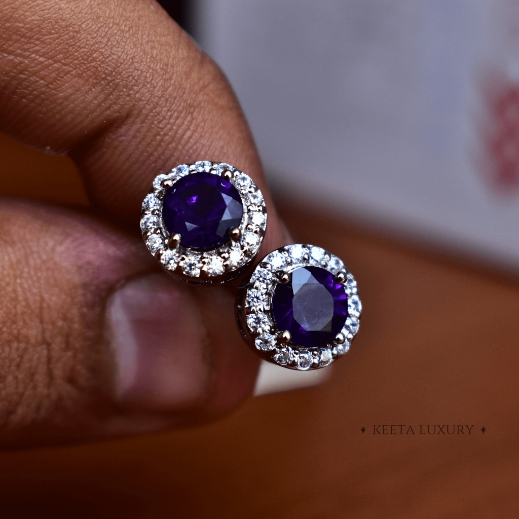 Halo Bridal - Amethyst Earrings -