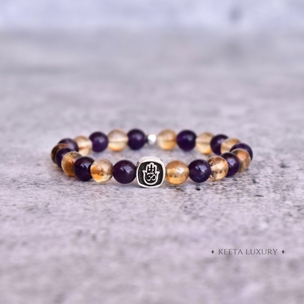 Hamsa Om- Citrine and Amethyst Bracelets -