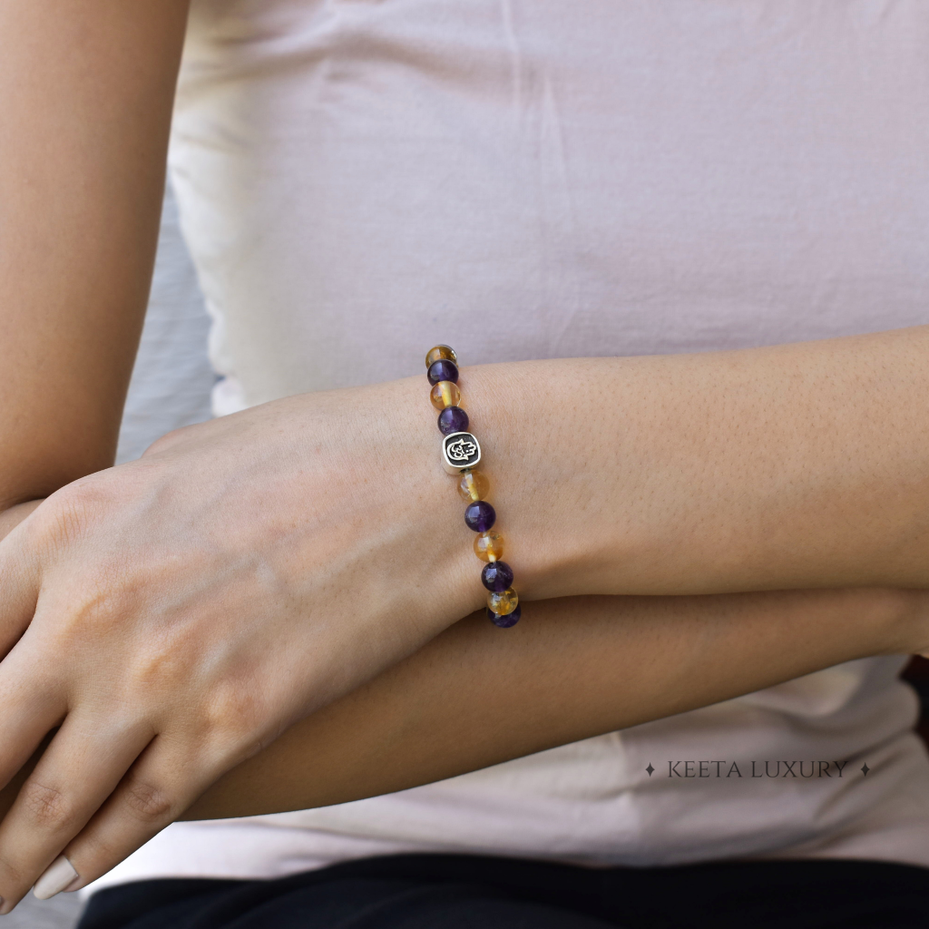 Hamsa Om- Citrine and Amethyst Bracelets -