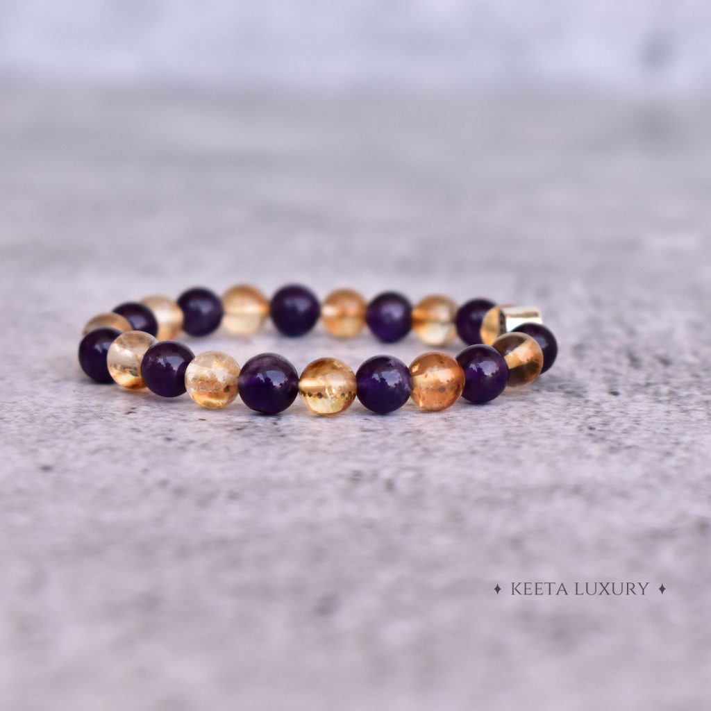 Hamsa Om- Citrine and Amethyst Bracelets -