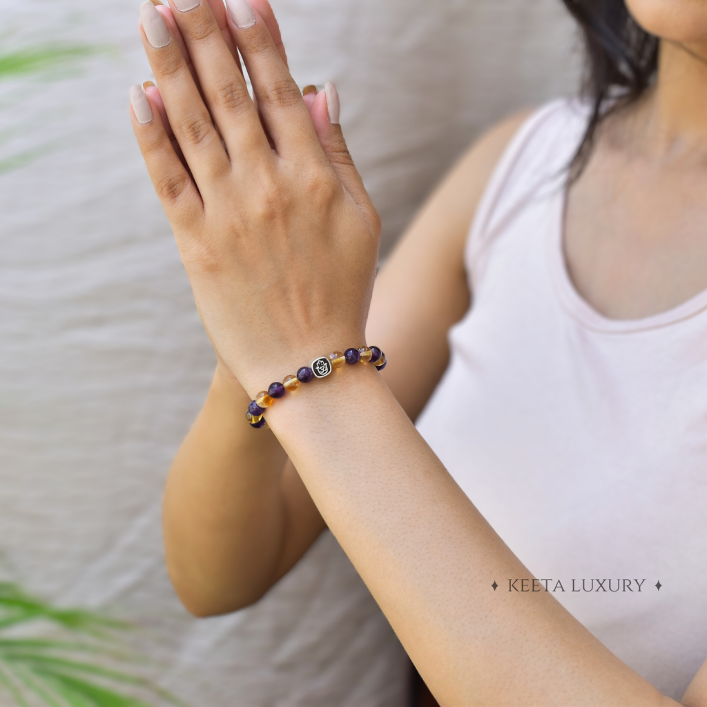 Hamsa Om- Citrine and Amethyst Bracelets -