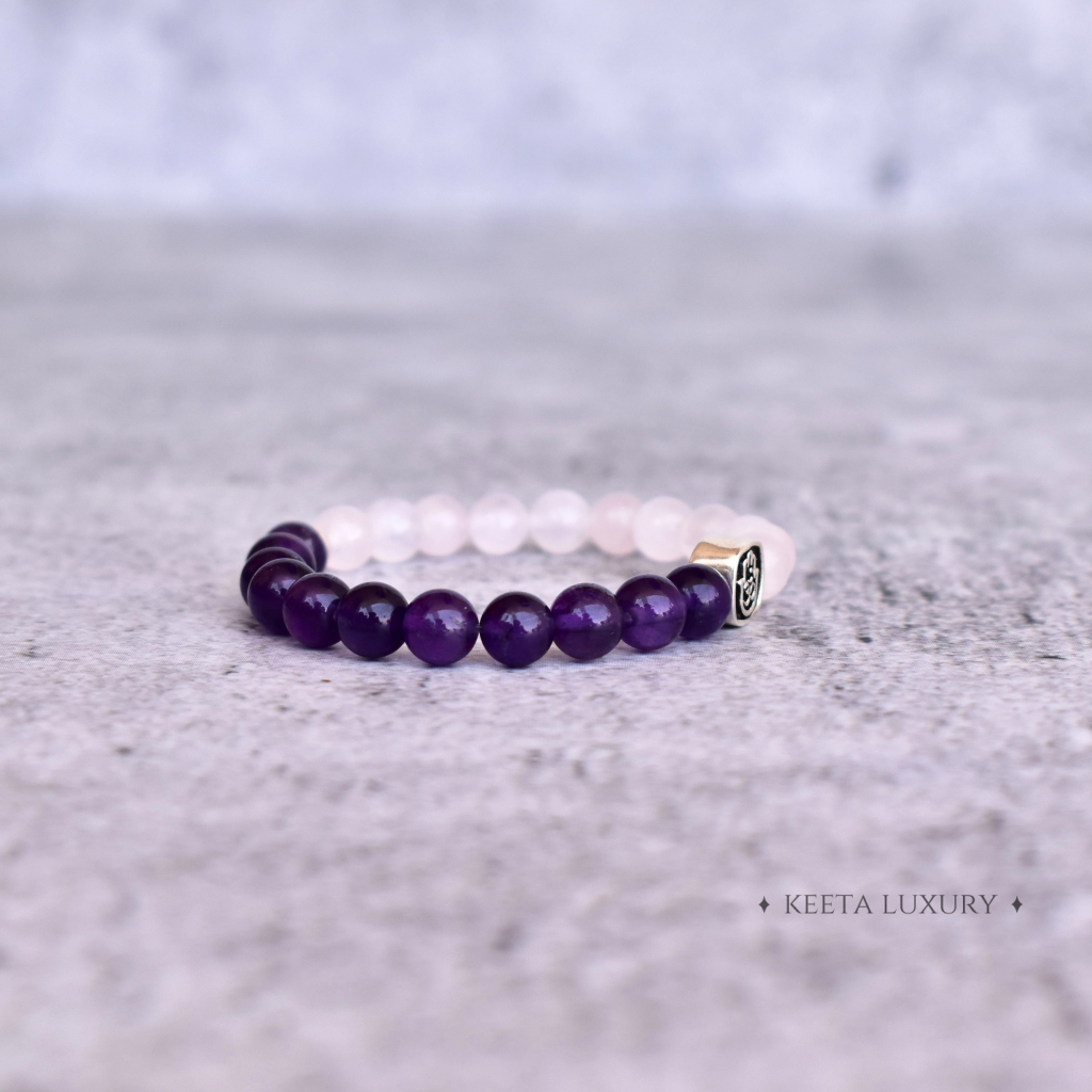 Hamsa Om - Rose Quartz & Amethyst Bracelets -