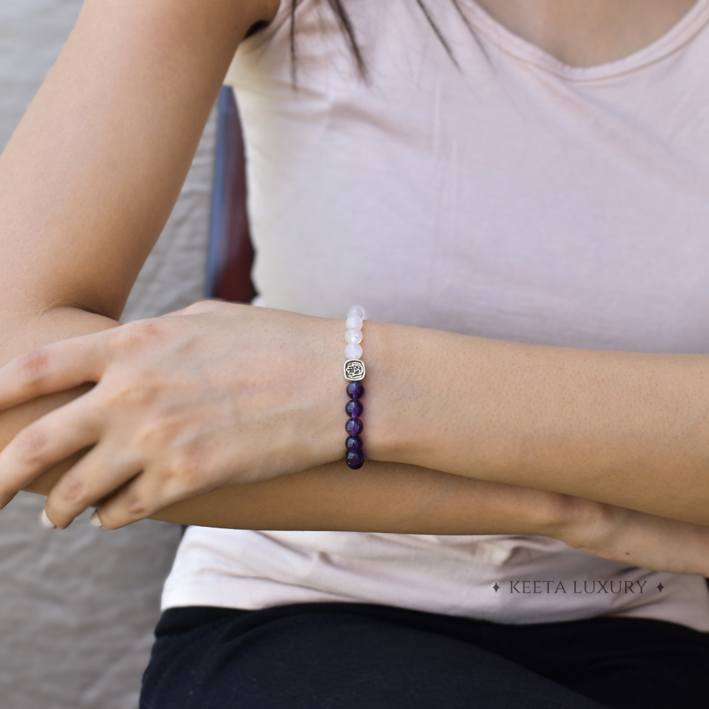 Hamsa Om - Rose Quartz & Amethyst Bracelets -