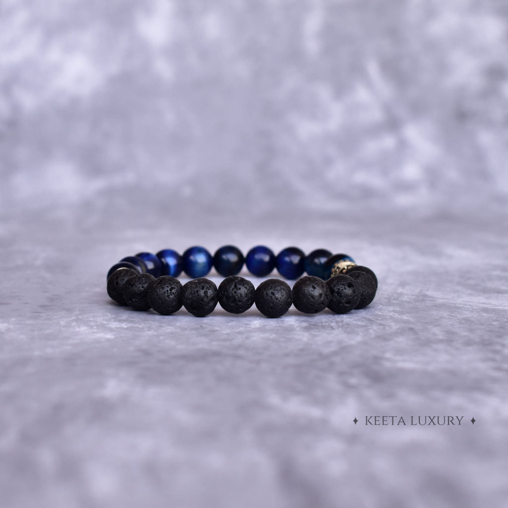 Hamsa Protection - Blue Tiger's Eye & Lava Bracelets -