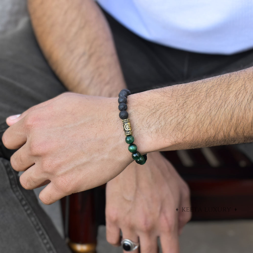 Hamsa Protection - Green Tiger's Eye & Lava Bracelets -
