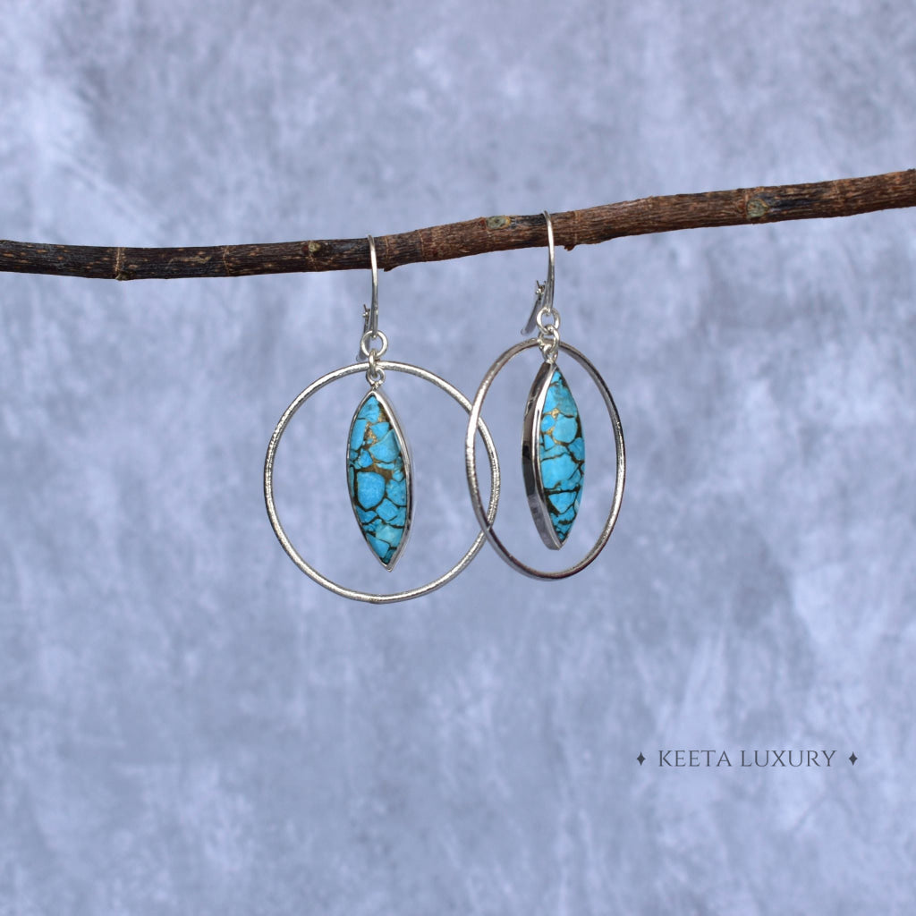 Hoop Glimmers - Copper Turquoise Dangle Earrings