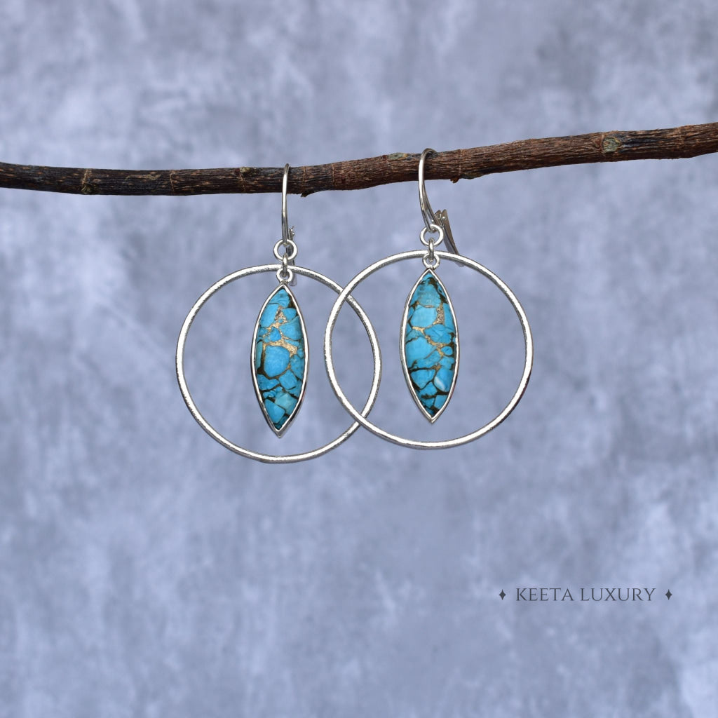 Hoop Glimmers - Copper Turquoise Dangle Earrings