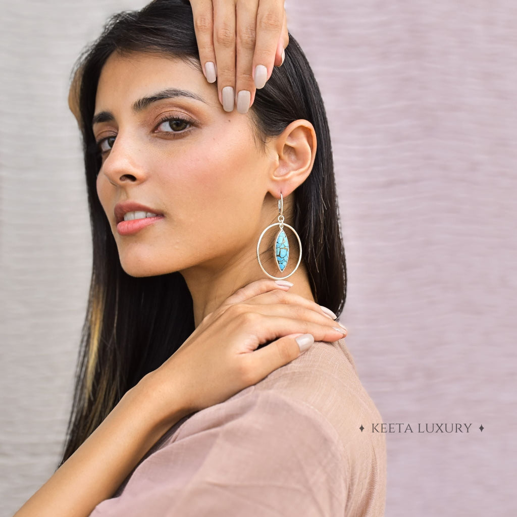 Hoop Glimmers - Copper Turquoise Dangle Earrings