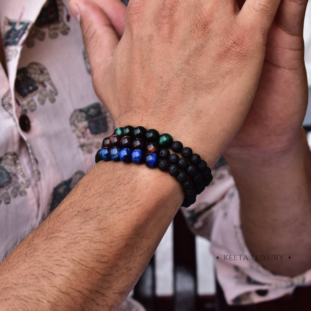 Jaguar - Lava And Red Tiger Eye Bracelets -