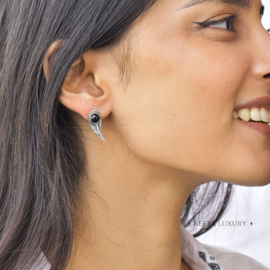 Leaf Bud - Black Onyx Studs -