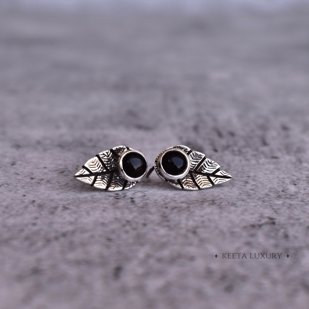 Leaf Song - Black Onyx Studs -