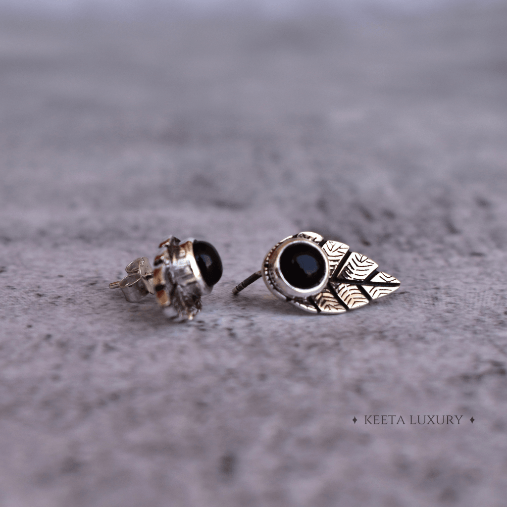 Leaf Song - Black Onyx Studs -