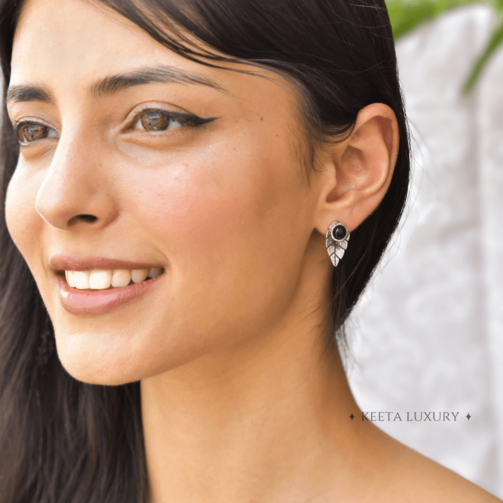 Leaf Song - Black Onyx Studs -