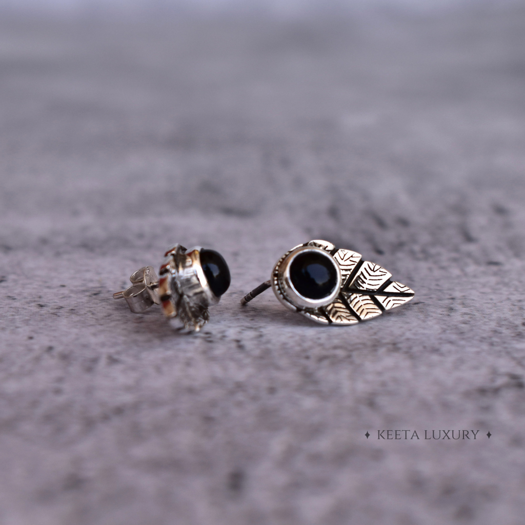 Leaf Song - Black Onyx Studs -