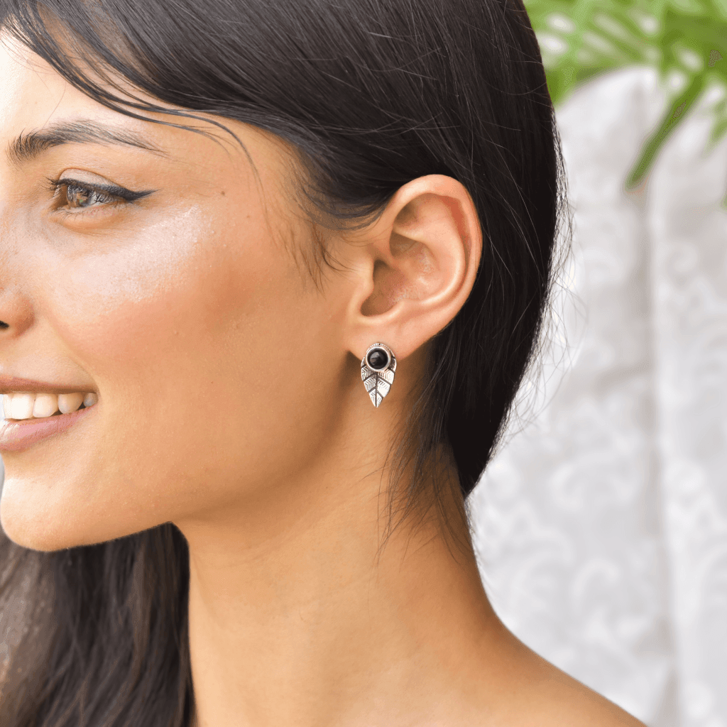 Leaf Song - Black Onyx Studs -