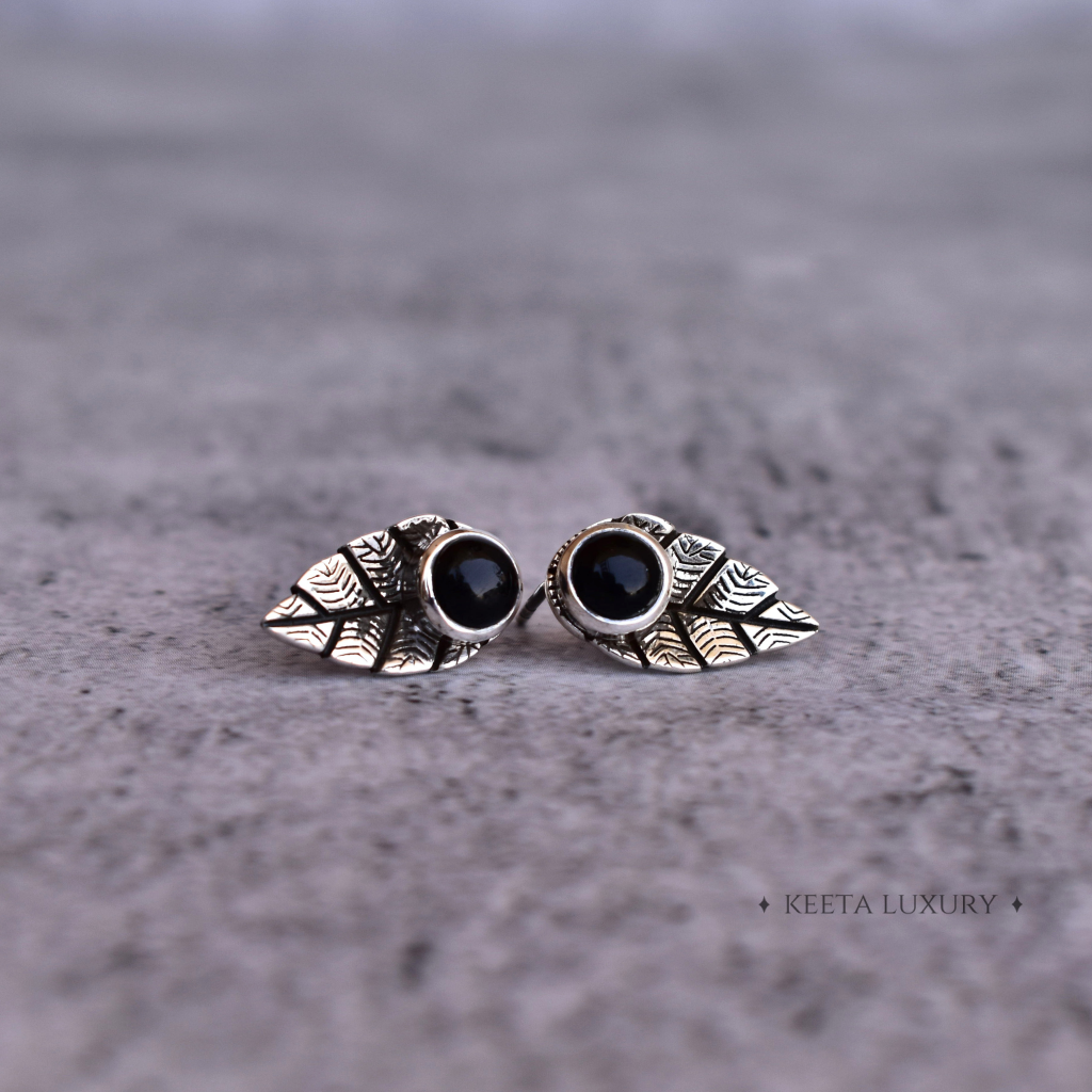 Leaf Song - Black Onyx Studs -