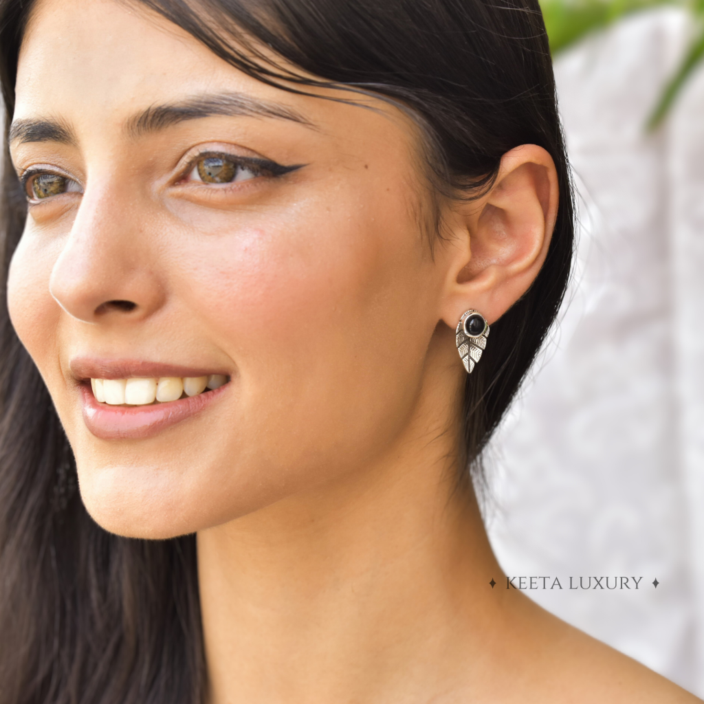 Leaf Song - Black Onyx Studs -