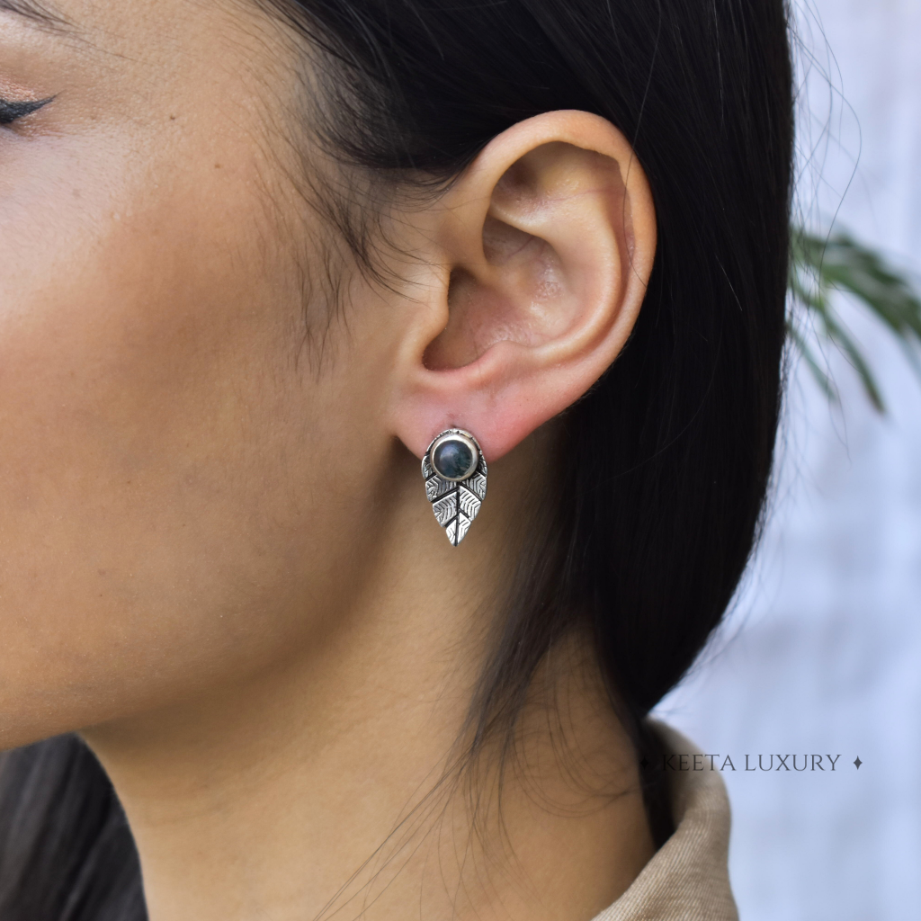 Leaf Song - Moss Agate Studs -