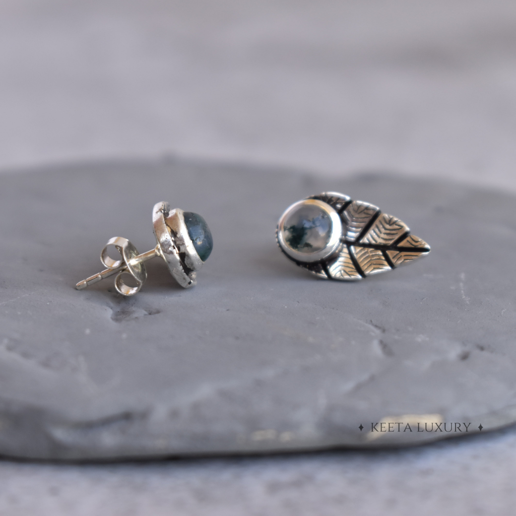 Leaf Song - Moss Agate Studs -