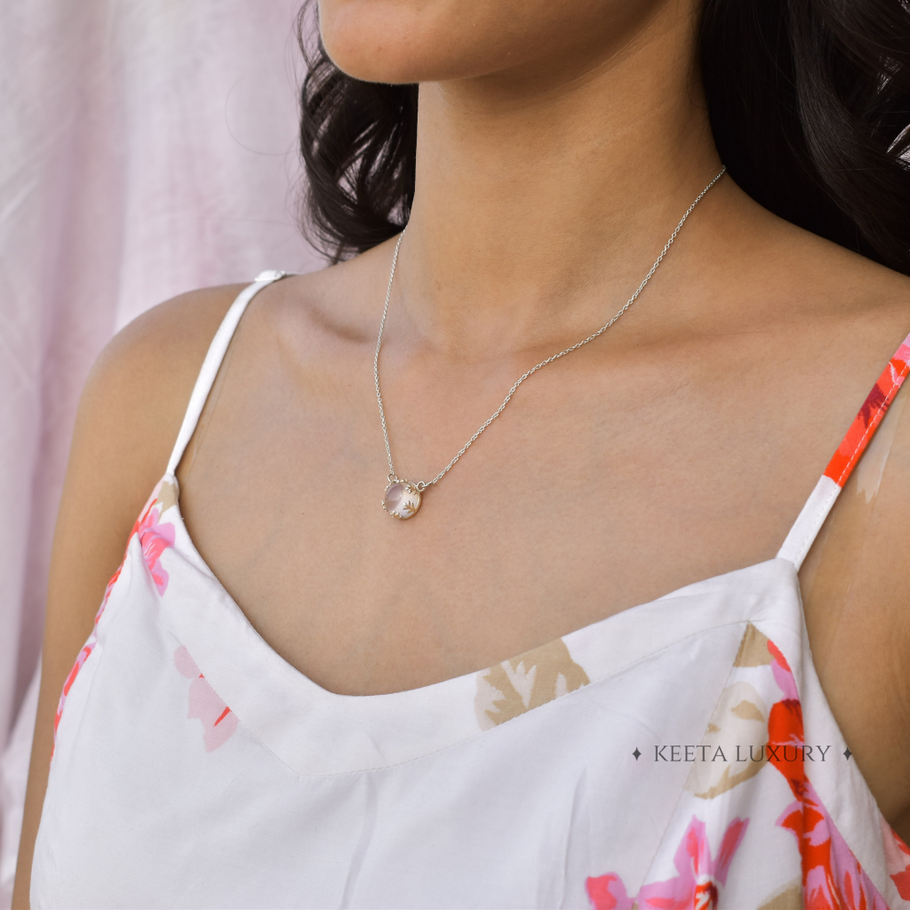 Leaf Sunshine - Rose Quartz Necklace -