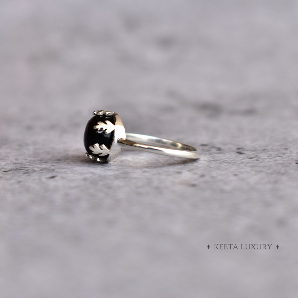 Leafy Bloom - Black Onyx Ring -