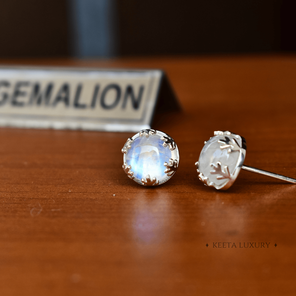 Leafy - Moonstone Studs -