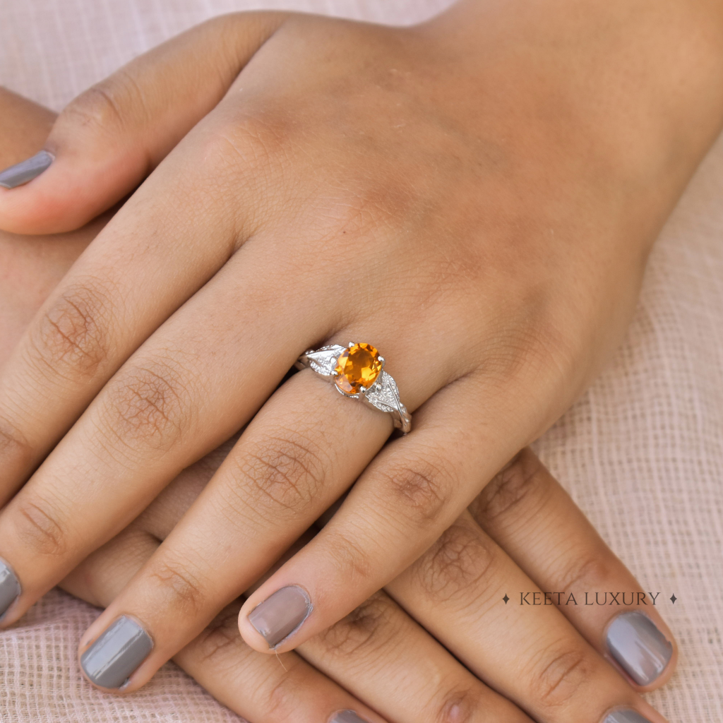 Leafy Yellow - Citrine Ring -