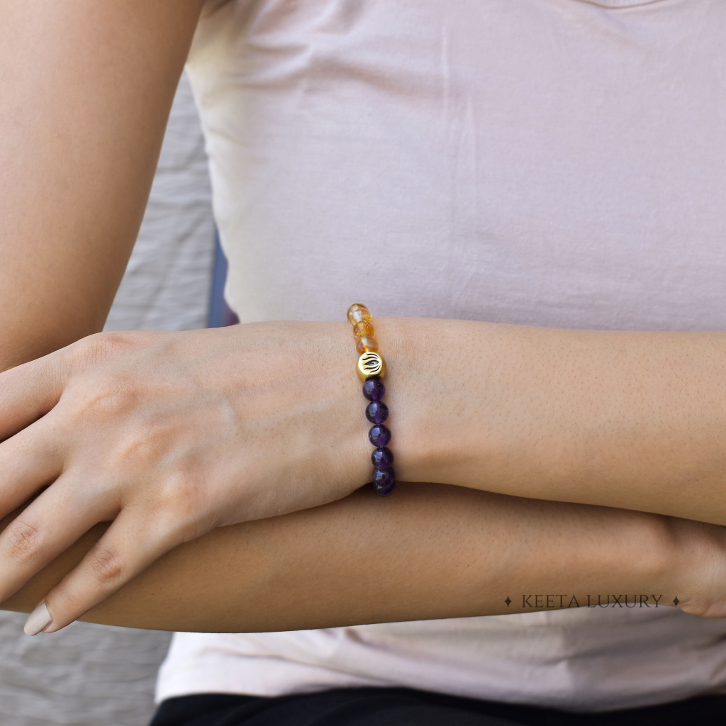 Lotus Bloom - Citrine and Amethyst Bracelets -