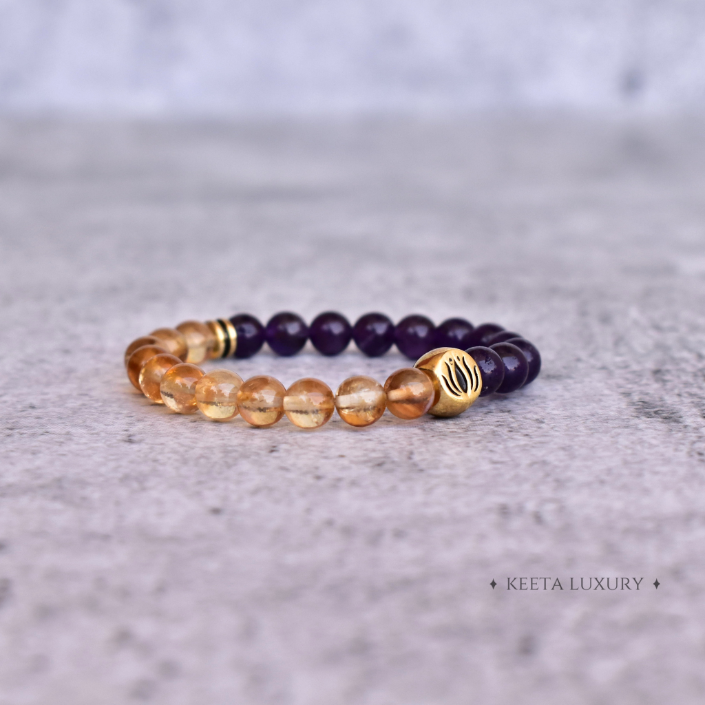 Lotus Bloom - Citrine and Amethyst Bracelets -