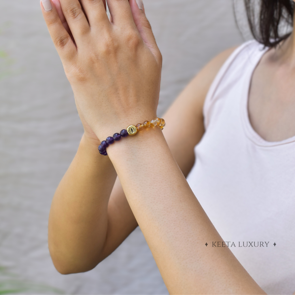 Lotus Bloom - Citrine and Amethyst Bracelets -