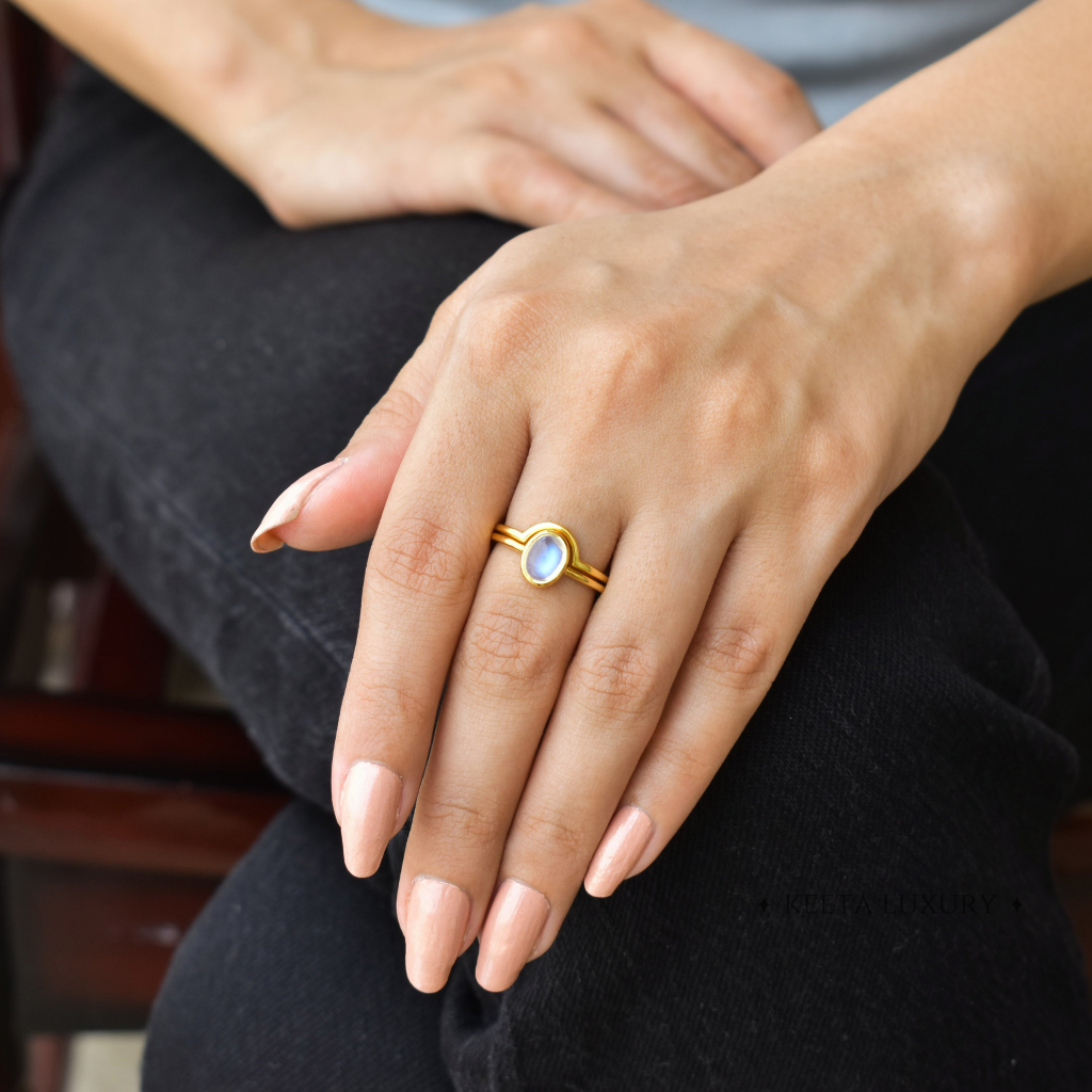 Lunar Elegance - Moonstone Duo Ring Set -