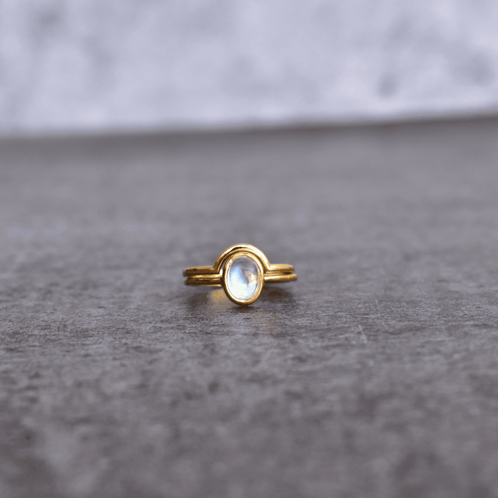 Lunar Elegance - Moonstone Duo Ring Set -