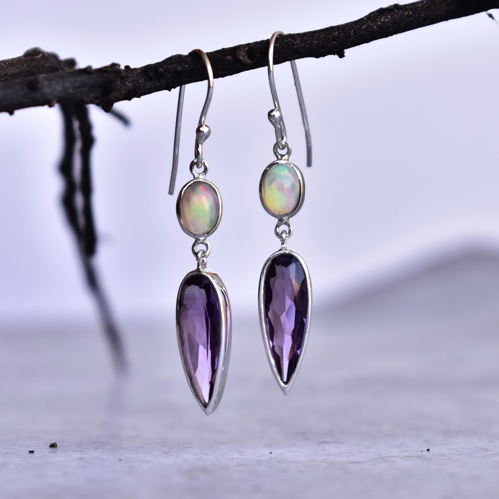 Luxury - Amethyst & Opal Earrings -