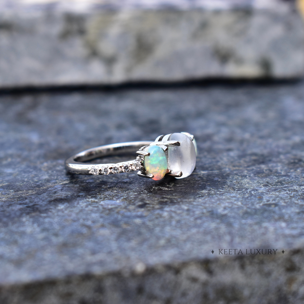 Mystic Moon Dance - Moonstone and Opal Ring -