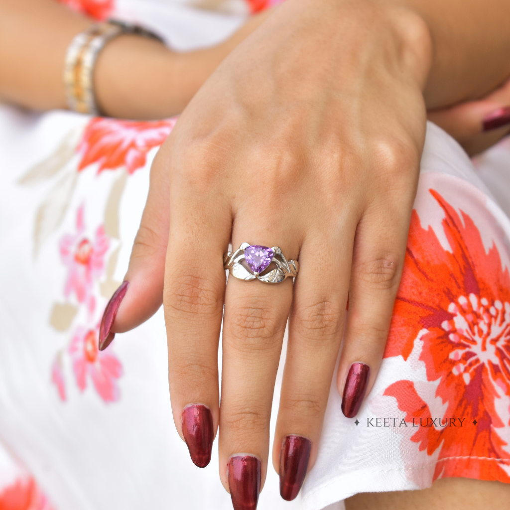 Nature's Embrace - Amethyst Triangle Ring -