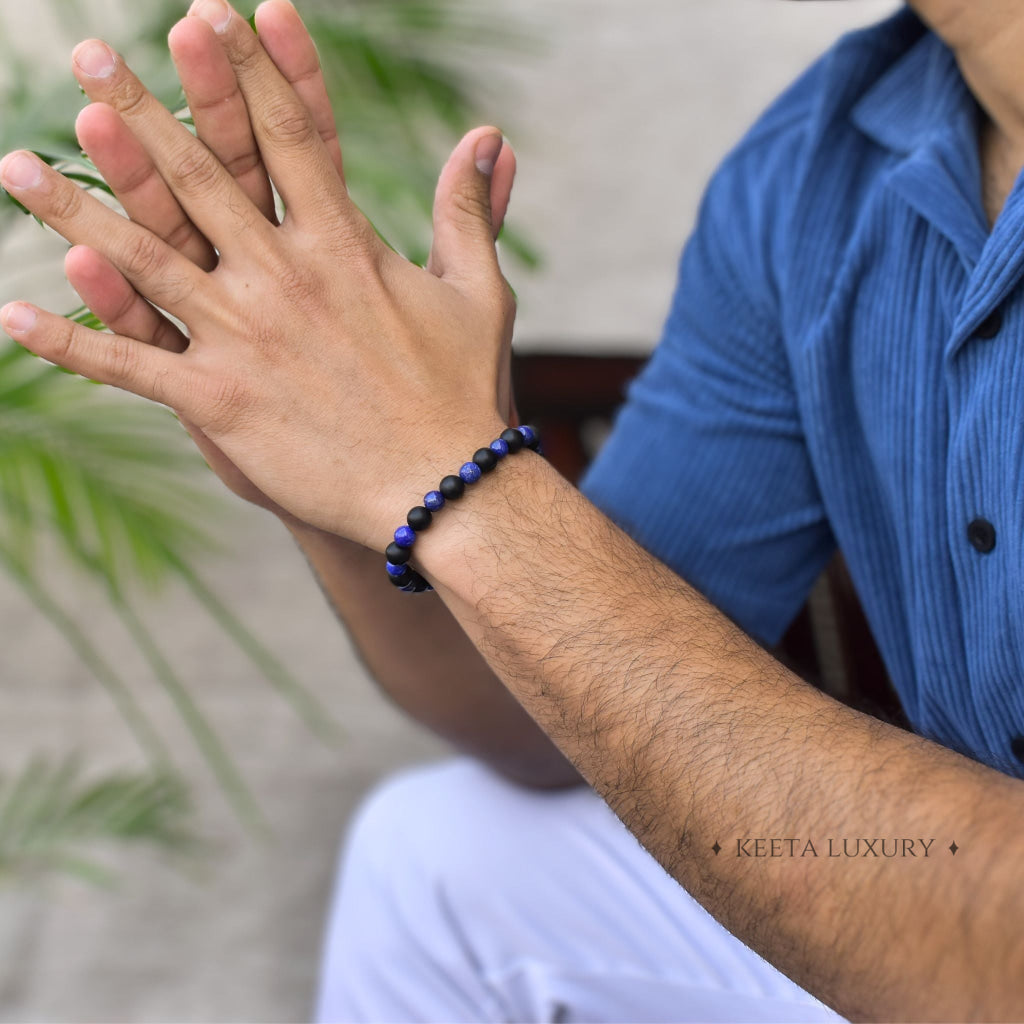 Night Sky - Lapis Lazuli and Onyx Bead Bracelet -