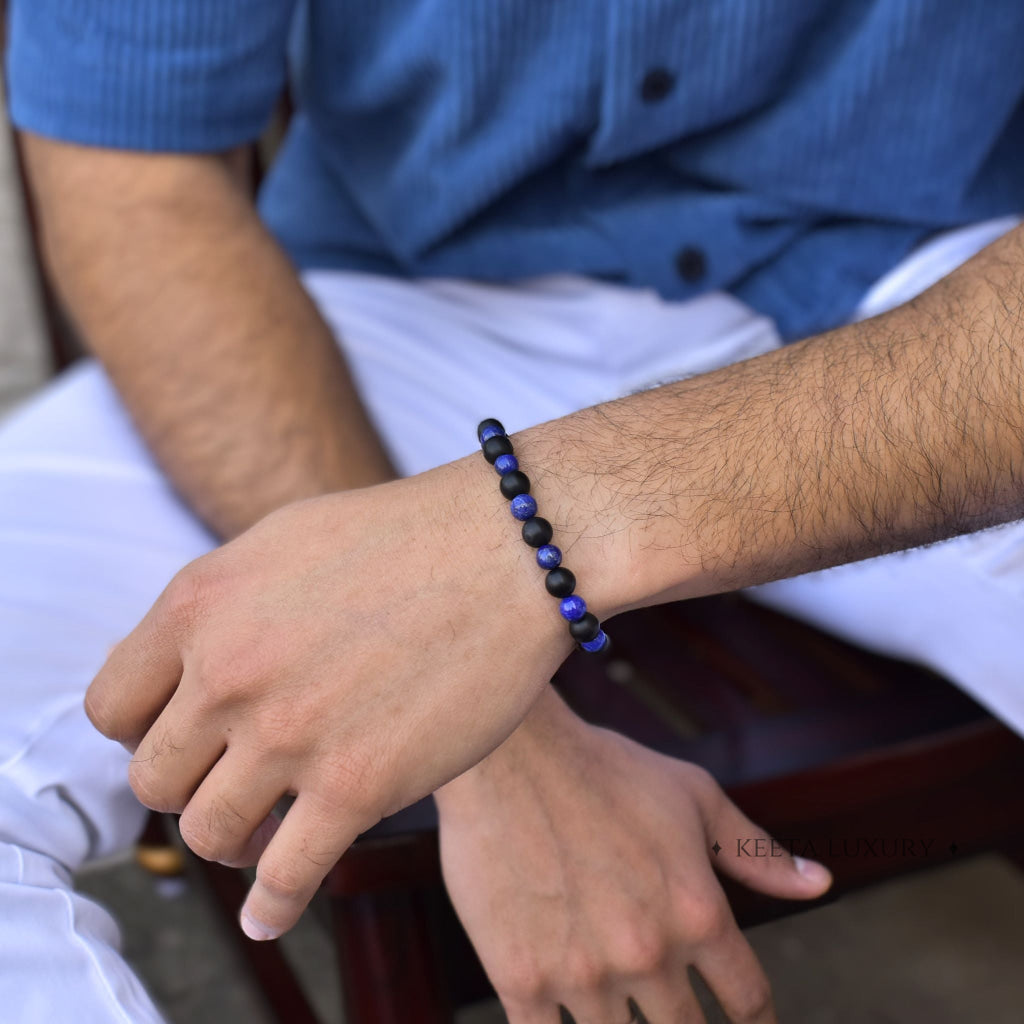 Night Sky - Lapis Lazuli and Onyx Bead Bracelet -