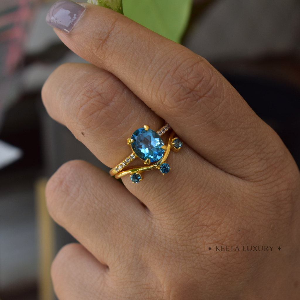 Oceanic Elegance - Blue Topaz Ring -