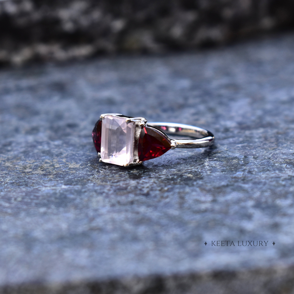Pink Dream - Rose Quartz and Garnet Ring -