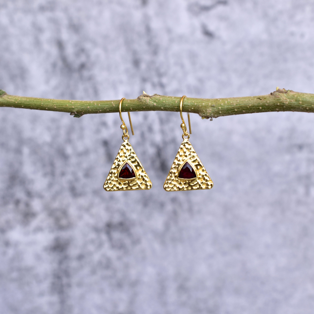 Pyramid - Garnet Earrings -