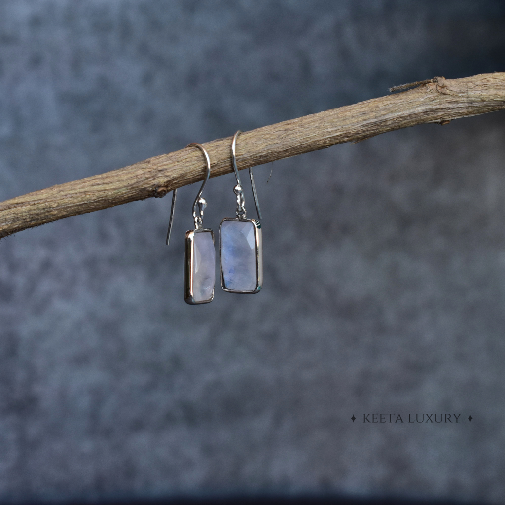 Rectangular Strength - Moonstone Earrings -