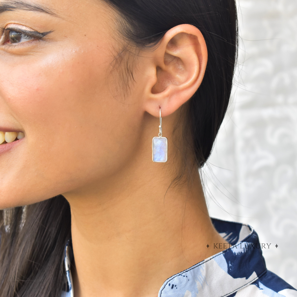 Rectangular Strength - Moonstone Earrings -