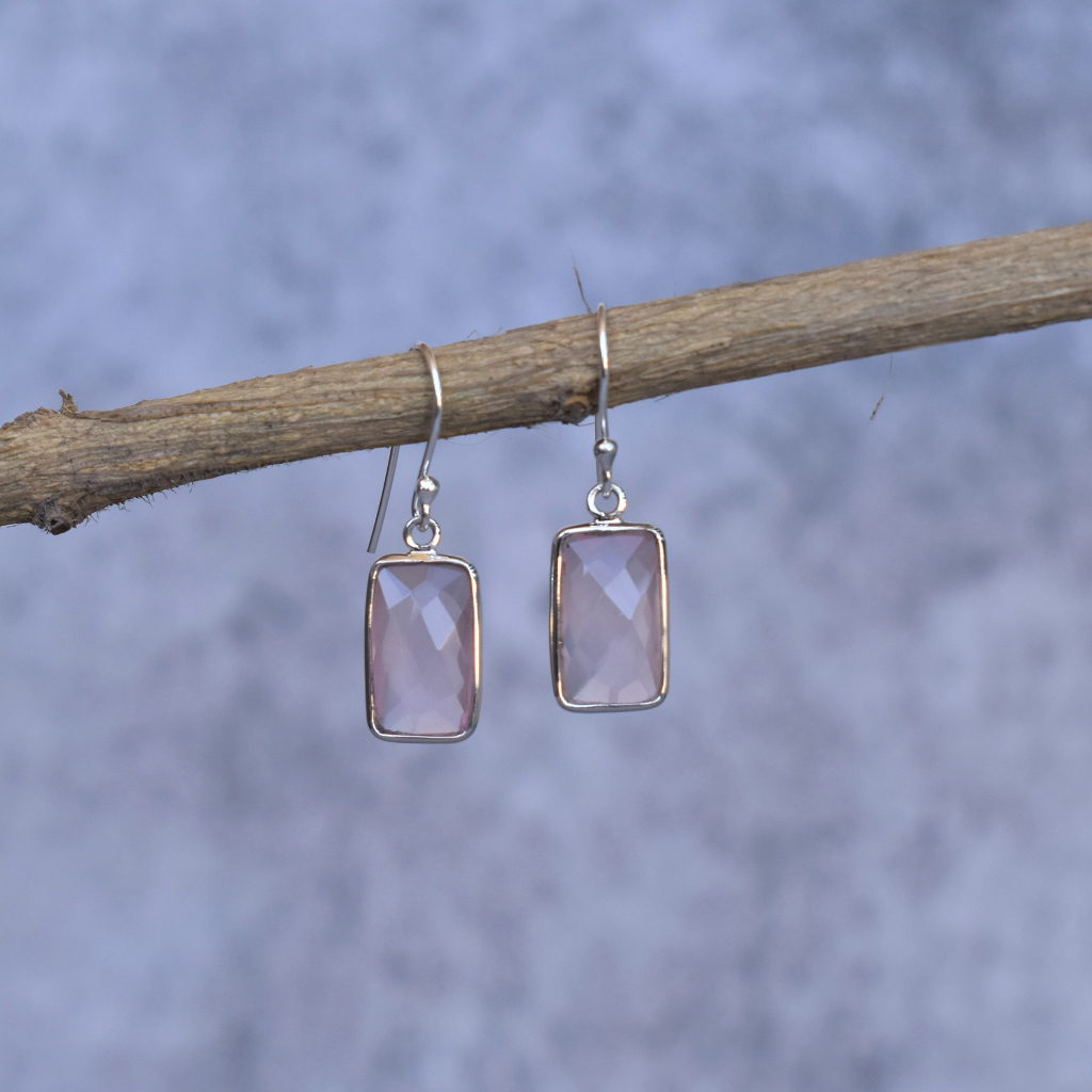 Rectangular Strength - Rose Quartz Earrings -