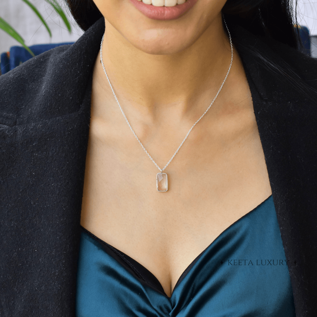 Rectangular Strength - Rose Quartz Necklace -