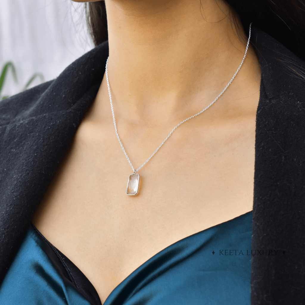 Rectangular Strength - Rose Quartz Necklace -